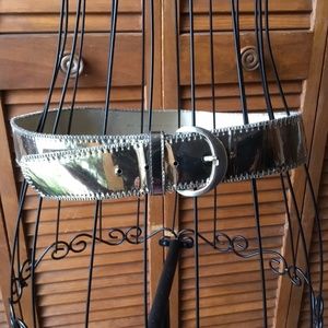 CLAVIN KLIEN SILVER MIRRORED L LEATHER BELT